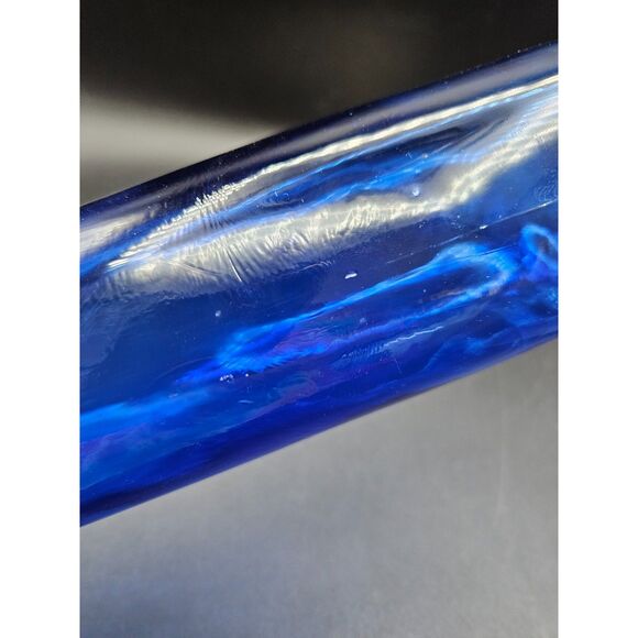 Vintage Cobalt Blue Bubble Glass Rolling Pin Hollow Metal Cap 14" Beautiful - Picture 5 of 6